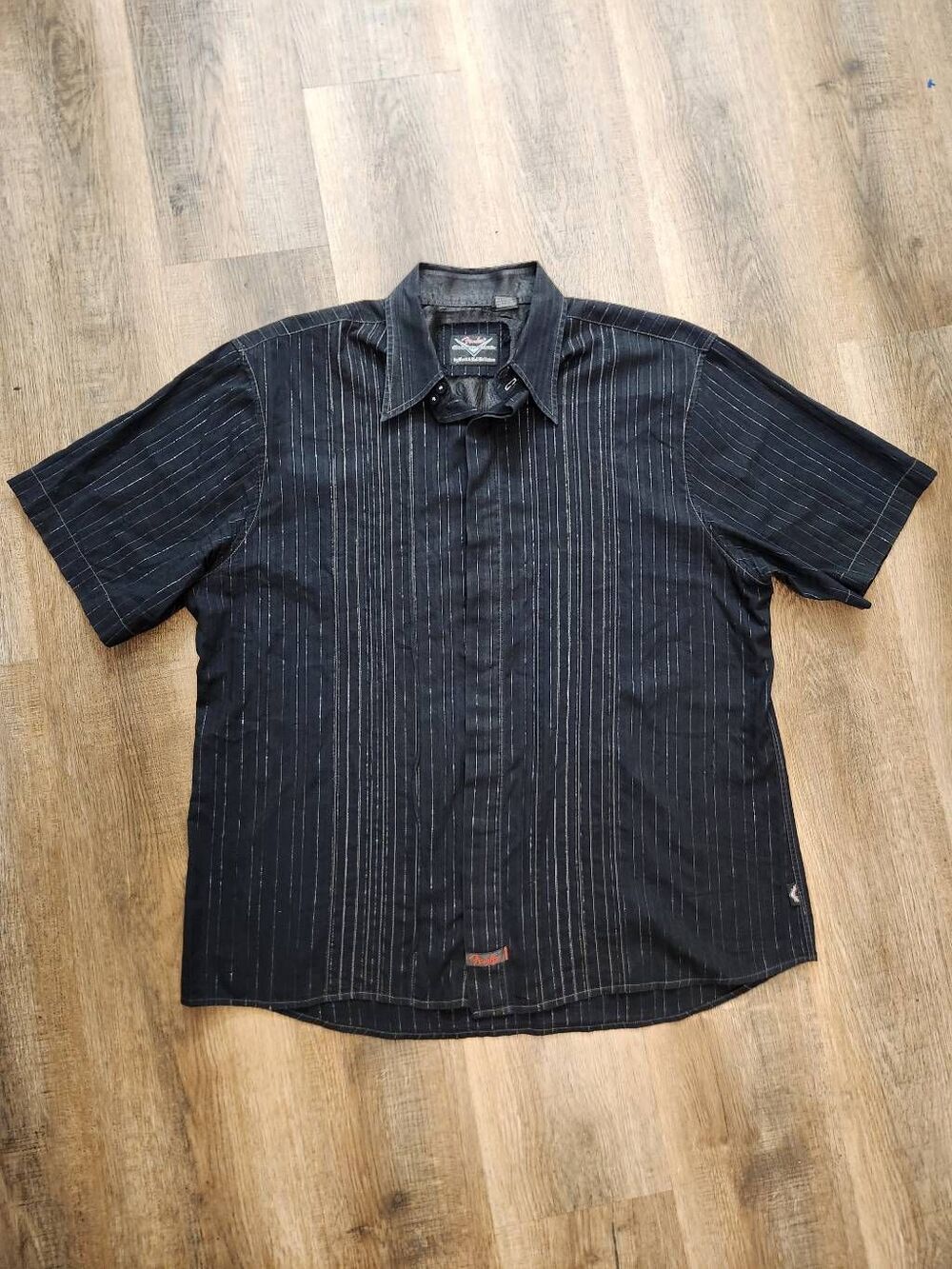 Y2K Fender Custom Shop Striped Men's 2XL SS button up Black Embroidered Rock Rol